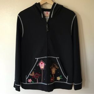 Quacker Factory • M • Full Zip Birdhouse Embellished Hooded Sweatshirt Hoodie